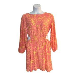 Universal Thread Pink Linen Blend Long Sleeve Cut Out Mini Dress Size L Pockets